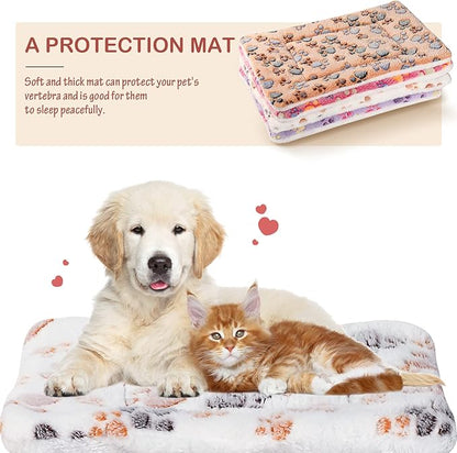 Tuanse 4 Pack Ultra Soft Dog Cat Bed Mat Small Animal Guinea Pig Bed with Cute Print Reversible Fleece Dog Crate Kennel Pad Cozy Washable Thickened Hamster Pet Beds Mat(13 x 19 Inches,Vivid Color)