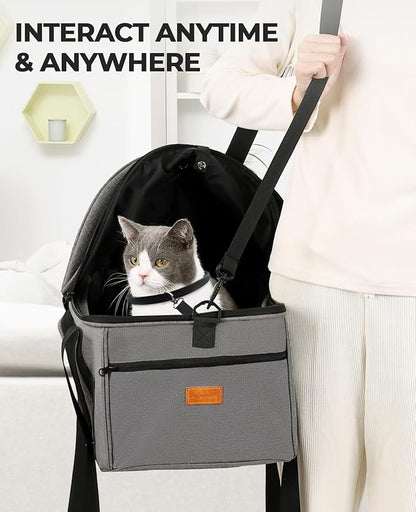 BurgeonNest Top-Expandable Large Cat Carrier, Soft-Sided Cat Bag for Medium & Large Cats Up to 25 lbs, Upgraded Small Dog Car Seat, Pet Travel Bag with Semi-Open Canopy