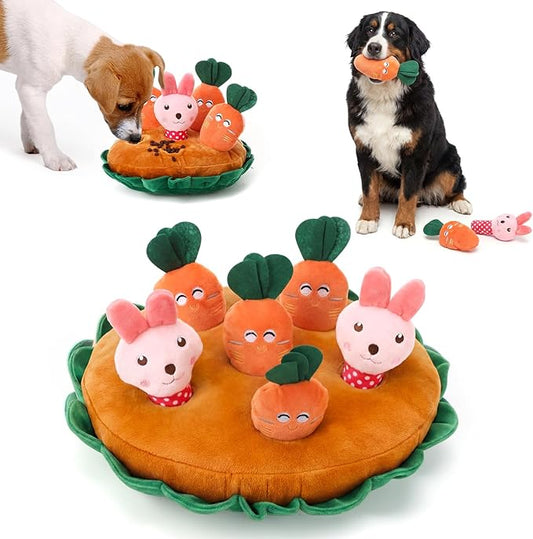 Skylety 7 Pcs Easter Interactive Dog Toys Set, Snuffle Mat for Dogs, Treat Hiding Puzzle and Squeaky Plush, Carrot Bunny Dog Toys for Small Medium Dogs, Training and Boredom Relief Plaything