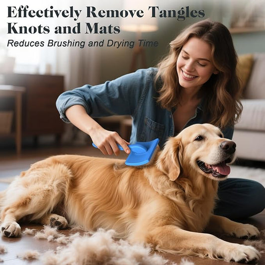 2PCS Slicker Brush for Dogs & Pet Comb,Professional Dog Grooming Brush (Goldendoodles,Poodles,Labradoodles) with Extra Long Pins to Effectively Remove Tangles, Knots and Mats (Blue, Gentle Large)