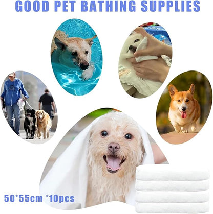 Disposable Pet Bath Towel,10 PCS Portable Pet Grooming Towels,19.6 x 21.6 inch Convenient Pet Cleaning Towel Pet Drying Towels,Absorbent Bath Towel for Medium Dog