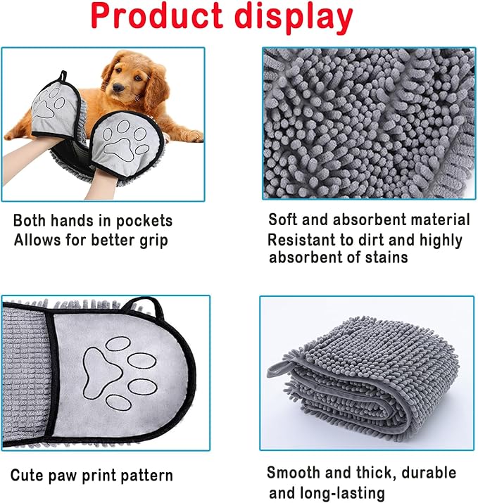 Quick Dry pet Dog Towels,Ultra Absorbent Microfiber, Suitable Dog and cat Bath Towel, Comfortable Hand Pockets, Indoor Outdoor Use,Durable Material,Machine Washable (24.4 * 9.8in)