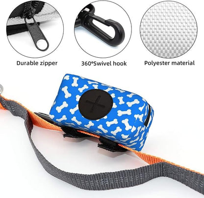 Dog Poop Bag Holder for Leashes - Lightweight Pet Waste Bags Dispenser Doggy Zippered Pouch for Puppy Walking Accessories(Dog Bones)