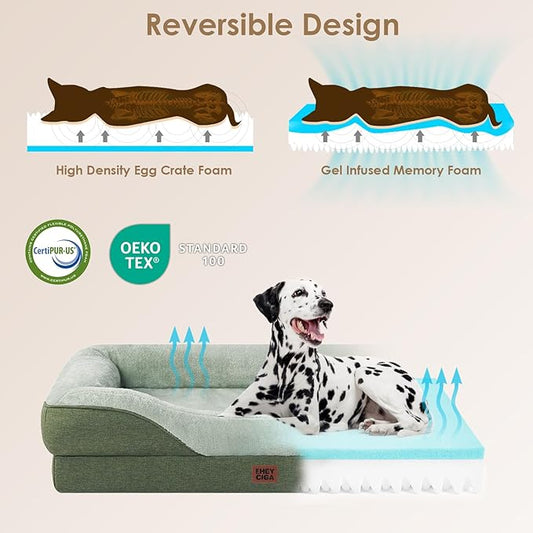 EHEYCIGA Orthopedic Dog Bed for Large Sized Dog, 41x27x7.5 Inch Large Memory Foam Dog Couch Bed with Sides, Waterproof Liner & Washable Removable Cover, Bolster Pet Sofa, Green