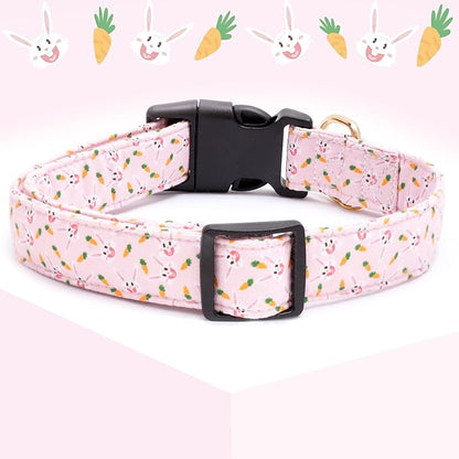 Faygarsle Cute Easter Collar for Small Medium Large Dogs Girl Boy Female Male Dog Pink Cotton with Adorable Rabbit Print Easter Puppy Collar with Easter Egg Charm L