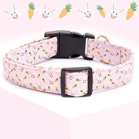 Faygarsle Cute Easter Collar for Small Medium Large Dogs Girl Boy Female Male Dog Pink Cotton with Adorable Rabbit Print Easter Puppy Collar with Easter Egg Charm L