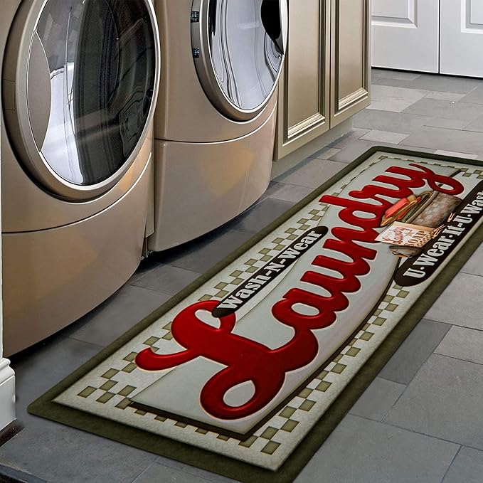 Pauwer Laundry Room Rug Runner 20"x60" Waterproof Rubber Laundry Mat Non Slip Kitchen Mats for Floor Washable Floor Mat Runner Rug for Farmhouse Mudroom Washroom Bathroom Decor
