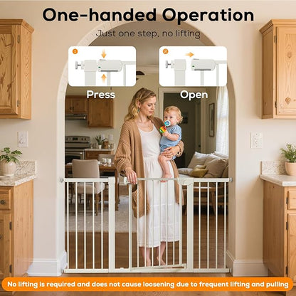 29.5-40.6" Magnetic Baby Gate for Stairs, Pressure Mounted Dog Gate Indoor, Auto Close Pet Gate for Doorways No Drilling, Easy Install Baby Essentials with Large Walk Thru Door, White