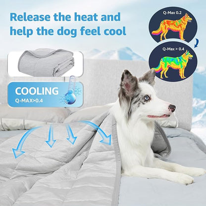 Dog Cooling Blanket, 0.4 Q-MAX Cooling Blanket For Large Dogs Washable, Cool To Touch Dog Blankets For Bed Cover, Soft Lightweight Cooling Dog Blanket Help Your Pet Sleep Well In Summer (48"×62"/Grey)