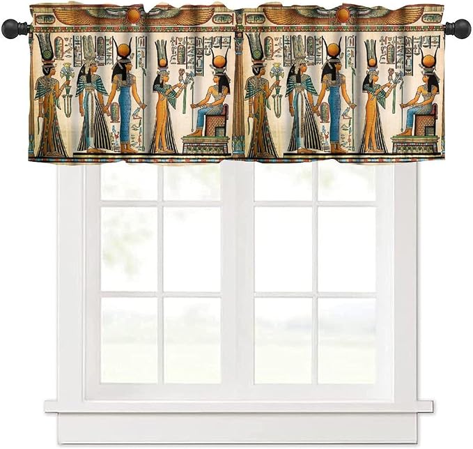 Vintage Ancient Egypt Valance Curtains, Egyptian Style Old Egypt Hieroglyphics Print Afican Pharaoh Theme Window Valance Curtain for Farmhouse Bedroom Living Room Kitchen 54x18inch
