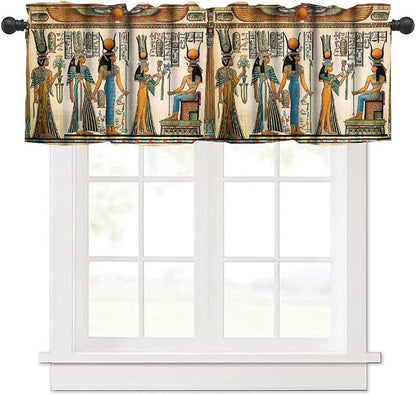 Vintage Ancient Egypt Valance Curtains, Egyptian Style Old Egypt Hieroglyphics Print Afican Pharaoh Theme Window Valance Curtain for Farmhouse Bedroom Living Room Kitchen 54x18inch