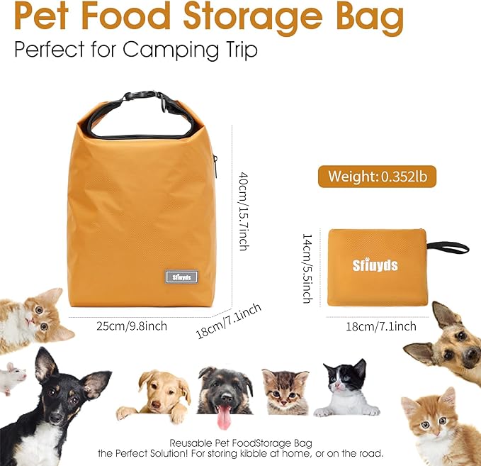 Dog Food Travel Bag 2PCS Collapsible Dog Travel Bowls dog food storage container 20L (Yellow, Large)