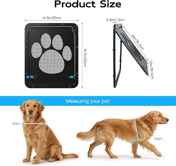 PetPrime Dog Door for Screen Door with Flap Opening 12×14 inches,Lockable Auto-Close Magnetic Large Pet Door for Dogs,Suitable for Sliding Screen Door,Easy Install,Large