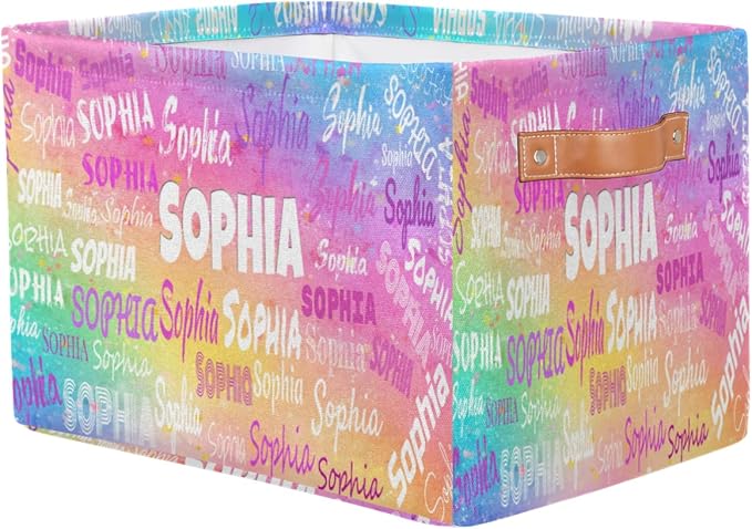 Custom Rectangle Storage Basket, Personalized Name Organizer Bin for Pet/Children Toys, Books, Clothes, Perfect for Rooms/Playroom, Watercolor Colorful Pink