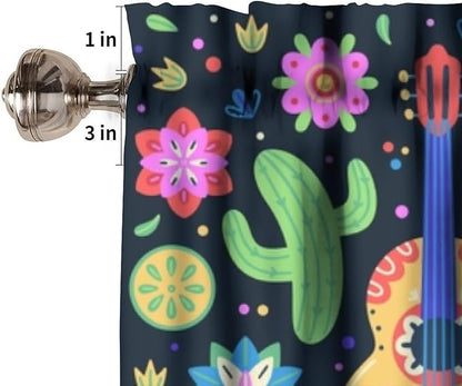 Mexican Style Valances Curtain for Kitchen, Mexico Cinco De Mayo Flowers Cactuses Singer Window Treatment Valances Short Curtains Rod Pocket Drape for Dining Room Home Decor, 54x18inch