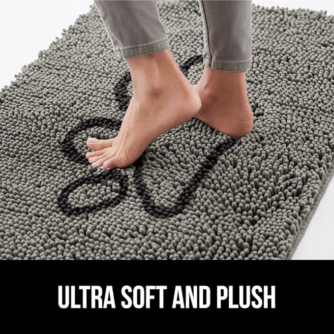GORILLA GRIP SoakSTOPPER Dog Door Mat, 48x30 Machine Washable Rug Absorbent Doormat Captures Moisture Mud Dirt, Quick Dry Soft Chenille Entryway Rugs Indoor Entrance Mats for Dog Paws, Paw Grey
