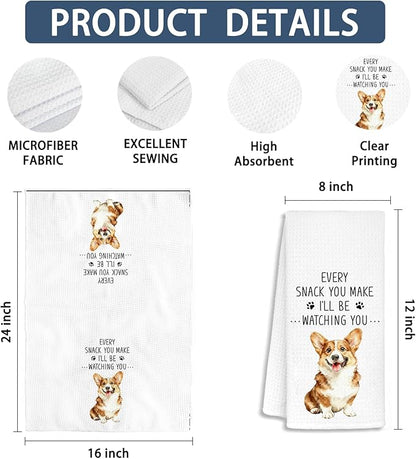 Funny Corgi Kitchen Bathroom Towels, Gifts for Corgi Lovers Women Dish Tea Towels, Dog Mom Dad Lovers Owner Gifts for Women Men Decorative Hand Towels for Kitchen Decor, 16x24 Inch Set of 2