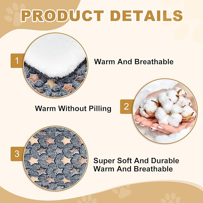 Dog Cat Bed Mat, Soft Coral Fleece Pet Cushion Pad with Cute Star Print, Warm Washable Pet Bed 13x10 Inches, (Dark Gray), Intended for Medium Small Dog Cat