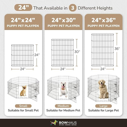 Foldable Outdoor/Indoor Pet Playpen with Gate, Available in 36 Inch Height Metal Portable Kennel, Heavy-Duty Exercise Fence Cage 8 Panels for Large Dog, Animals