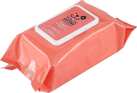 Wags & Wiggles Purify Hypoallergenic Dog Wipes for Sensitive Skin, Paw and Body Grooming Wipes with Gentle Plant Based Formula for Everyday Cleaning, Zesty Grapefruit Scent, 100 Count