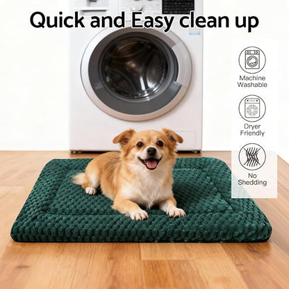 Dog Bed Mat - Dog Crate Pad - Reversible Mat for Pet Comfort - Soft Bed Crate Pads for All Seasons - Durable, Machine Washable Mat for Crates, Travel, and Home (Dark Green, 24" L*18" W*1.5" Th)