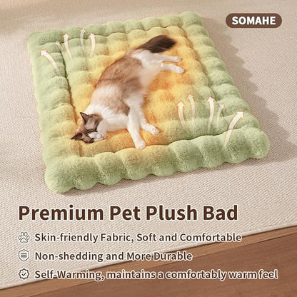Cat Bed Mat, Soft Plush Faux Fur Kneading Pet Bed, Machine Washable Cat Sleeping Pad for Indoor Cats & Kittens, Non-Slip Fluffy Cat Rug for Couch Sofa Floor, 23x15 Inch Green