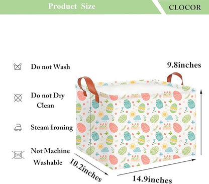 CLOCOR Easter Eggs Basket Empty,Rectangular Easter Gift Basket for Boys and Girls,Kids Toys Storage Bin,Baby Room Decor(Tiny Flowers Easter Basket)