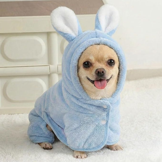 Dog Bathrobe Super Absorbent Towel for Small Dogs Cats Fast Drying Dog Robe Coat with Hood Puppy Cat Bath Towel Wrap Pet Grooming Supplies After Shower (Blue,S)