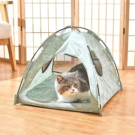 VEDEM Foldable Cat Teepee Tent for Indoor Cats, Pet Bed Outdoor Camping Tent for Small Dogs or Cats (Small, Green)