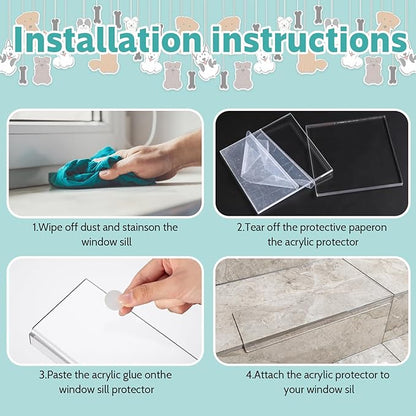 3 Pcs Window Sill Protector, Pet Window Guard,Transparent, Window Sill Cover, Protection from Dog and Cat Scratching Chewing Slobbering, Heavy Duty Scratch Shield(11.8"x3.25"x0.88")