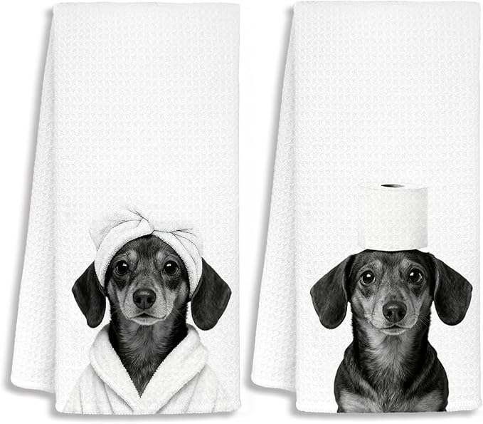 Funny Dachshund Hand Towels, Dachshund Doxie Gifts for Women, Weiner Dog Gifts Decorative Hand Towels for Bathroom Decor, Funny Dog Bathroom Decor, 16x24 Inch Set of 2