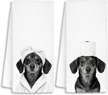 Funny Dachshund Hand Towels, Dachshund Doxie Gifts for Women, Weiner Dog Gifts Decorative Hand Towels for Bathroom Decor, Funny Dog Bathroom Decor, 16x24 Inch Set of 2