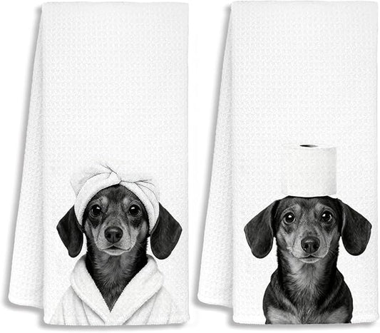 Funny Dachshund Hand Towels, Dachshund Doxie Gifts for Women, Weiner Dog Gifts Decorative Hand Towels for Bathroom Decor, Funny Dog Bathroom Decor, 16x24 Inch Set of 2