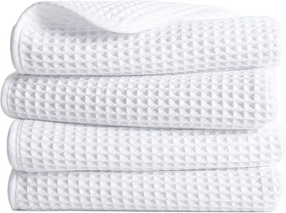 POLYTE 430 GSM Microfiber Lint Free Hand Towel, 16 x 30 in, 4 Pack (Waffle Weave)
