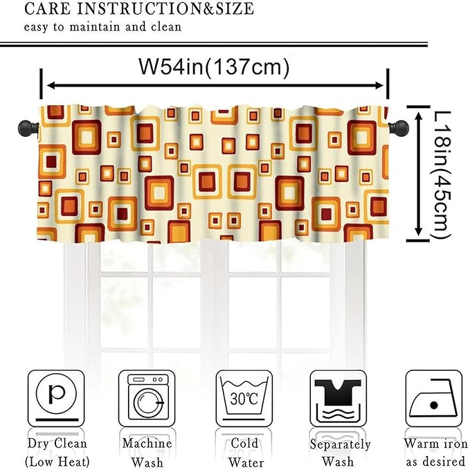 Mid Century Modern Valance Curtains, Retro Colorful 70S Vintage Abstract Geometric Window Curtain Valance for Bedroom Living Room Kitchen 54x18inch