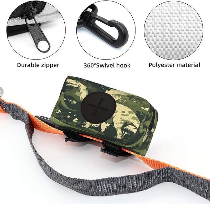Dog Poop Bag Holder for Leashes - Lightweight Pet Waste Bags Dispenser Doggy Zippered Pouch for Puppy Walking Accessories(Dinosaur Camouflage)