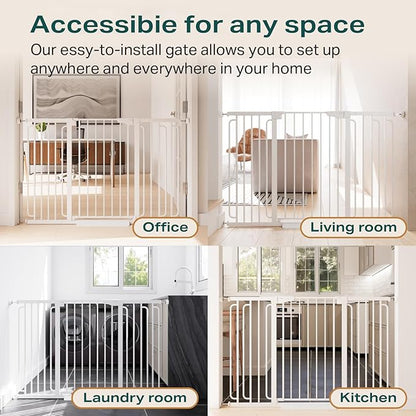 Cumbor 36" Extra Tall Baby Gate for Stairs, 29.7-57" Extra Wide Dog Gate for Doorways Hallways, Pressure Mounted Child Gate for Wide Opening, Auto Close Personal Safety for Babies and Pets, White