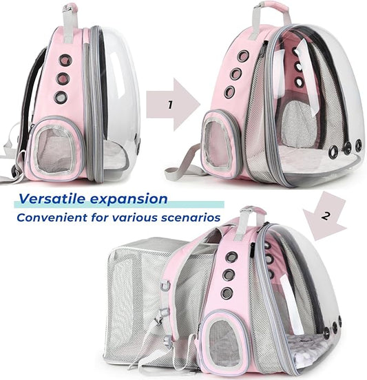 Lollimeow Expandable Cat Backpack Carrier for Large Cats & Small Dogs - Airline Approved Pet Bubble Backpack with Dual-Side Expansion, Perfect for Travel, Hiking & Outdoor Adventures, Up to 16lbs
