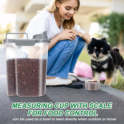 TBMax Pet Dog Cat Food Storage Container 5 to 7 lbs with Can Cover and Mixing Spoon, Airtight Pet Food Storage Dispenser with Large Spout & Measuring Cup for Kibble Dog Treat Bird Seed Container