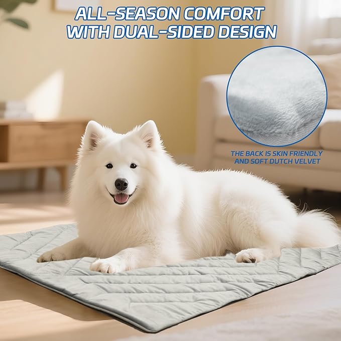 Dog Cooling Mat Self Coolings Foldable Cooling Pad for Dog in Summer Coolings Mat for Dogs and Cats Machine Washable (Rectangle,Gray, Large-48 L x 28" W)