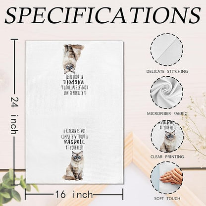Funny Ragdoll Cat Kitchen Towels, Ragdoll Cat Mom Lady Lovers Gifts for Women Hand Towels, Gifts for Pet Lovers Dishcloths Dish Towel for Kitchen 16x24 Inches Set of 2