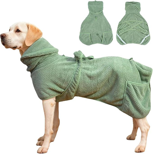 Super Absorbent Dog Bathrobe Pineapple Soft Fast Drying Dogs Towel Robe Adjustable Drying Coat for After Bath with Hood (Pineapple Green, X-Large)