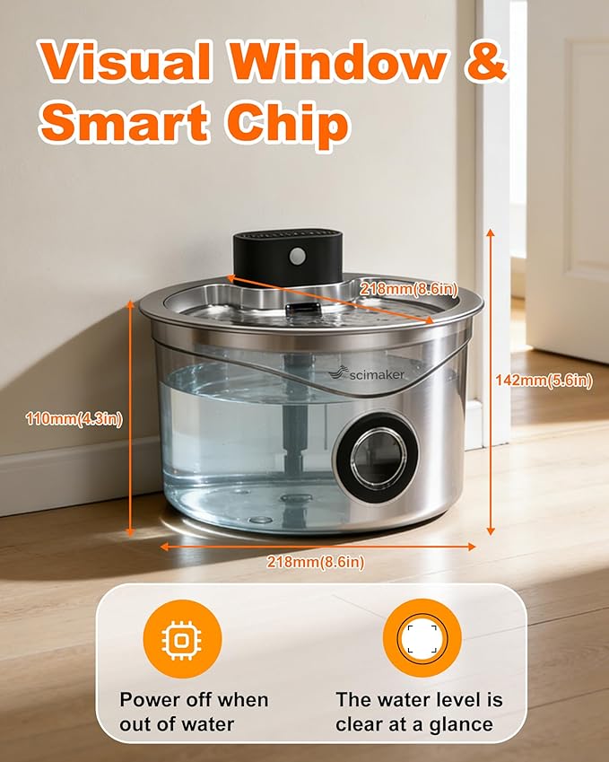 Wireless Cat Water Fountain Stainless Steel, 88fl.oz/2.6L Pet Water Dispenser Long-Lasting 4000mAh Battery with 7 Filters & 3 Sponges for Cats Dogs Indoor