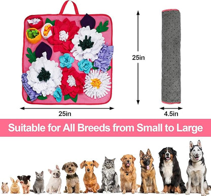 Vextronic Snuffle Mat for Dogs Large Breed Small Medium, 25''x25'' Sniff Mat for Dogs, Interactive Puzzle Foraging Mat, Dog Slow Feeder Mat, Encourages Natural Foraging Skills for Cats Rabbits Pink
