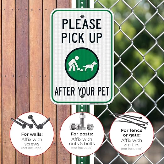 Clean Up After Your Dog Sign, Please Pick Up After Your Pet Sign, 12x18 Inches, 3M EGP Reflective .063 Aluminum, Fade Resistant, Easy Mounting, Indoor/Outdoor Use, Made in USA