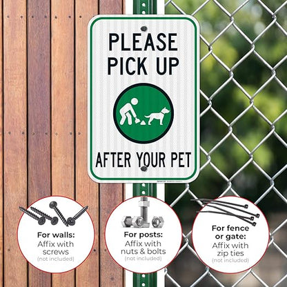 Clean Up After Your Dog Sign, Please Pick Up After Your Pet Sign, 12x18 Inches, 3M EGP Reflective .063 Aluminum, Fade Resistant, Easy Mounting, Indoor/Outdoor Use, Made in USA