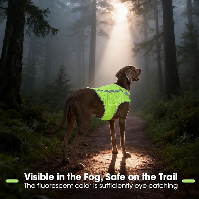 FUAMEY Dog Reflective Vest for Small Dogs,Dog Hunting Vest High-Visibility Dogs Safety Vest for Night Walking Water-Resistant Service Pet Gear Adjustable Outdoor Activities Neon Green S