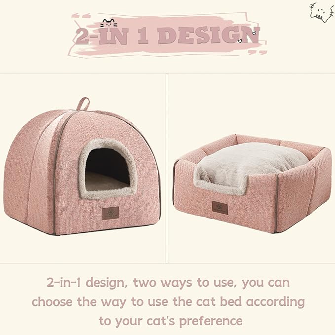 WINDRACING Cat Beds for Indoor Cats - Cat House Cats Tent with Removable Washable Cushioned Pillow, Soft and Self Kitten beds,Pet Bed((Large,Pink)