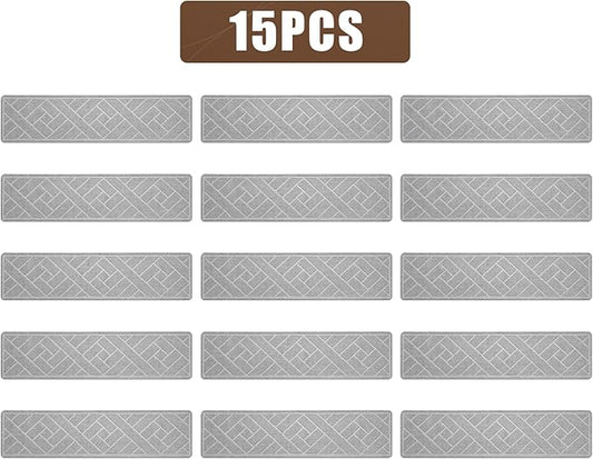 15 Pack 8 "X 30" Non-Slip Carpet Stair Treads for Indoor Wooden Steps, Made of Polyester and Reusable Adhesive, Suitable for Kids Elders and Pets（Light Grey Lines）
