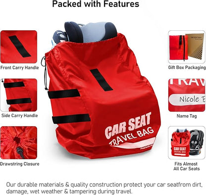 Car Seat Travel Bag for Airplane, Large Car Seat Bags for Air Travel, Gate Check Storage Bag for Car Seat Airport, Carseat Cover Travel - Baby Travel Essentials for Flying